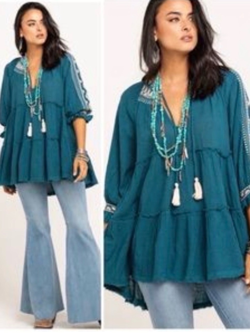 Free People Teal Tiered Peasant Tunic